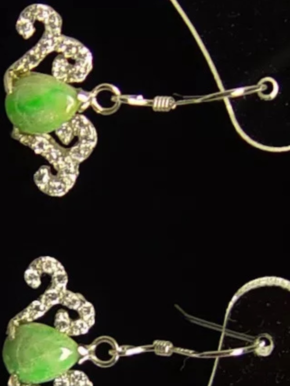 Genuine Jadeite Jade earrings, light apple green 5 x 8 mm, hoop style Silver.925